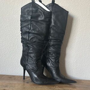 Chic Black Leather Knee-High Boots
